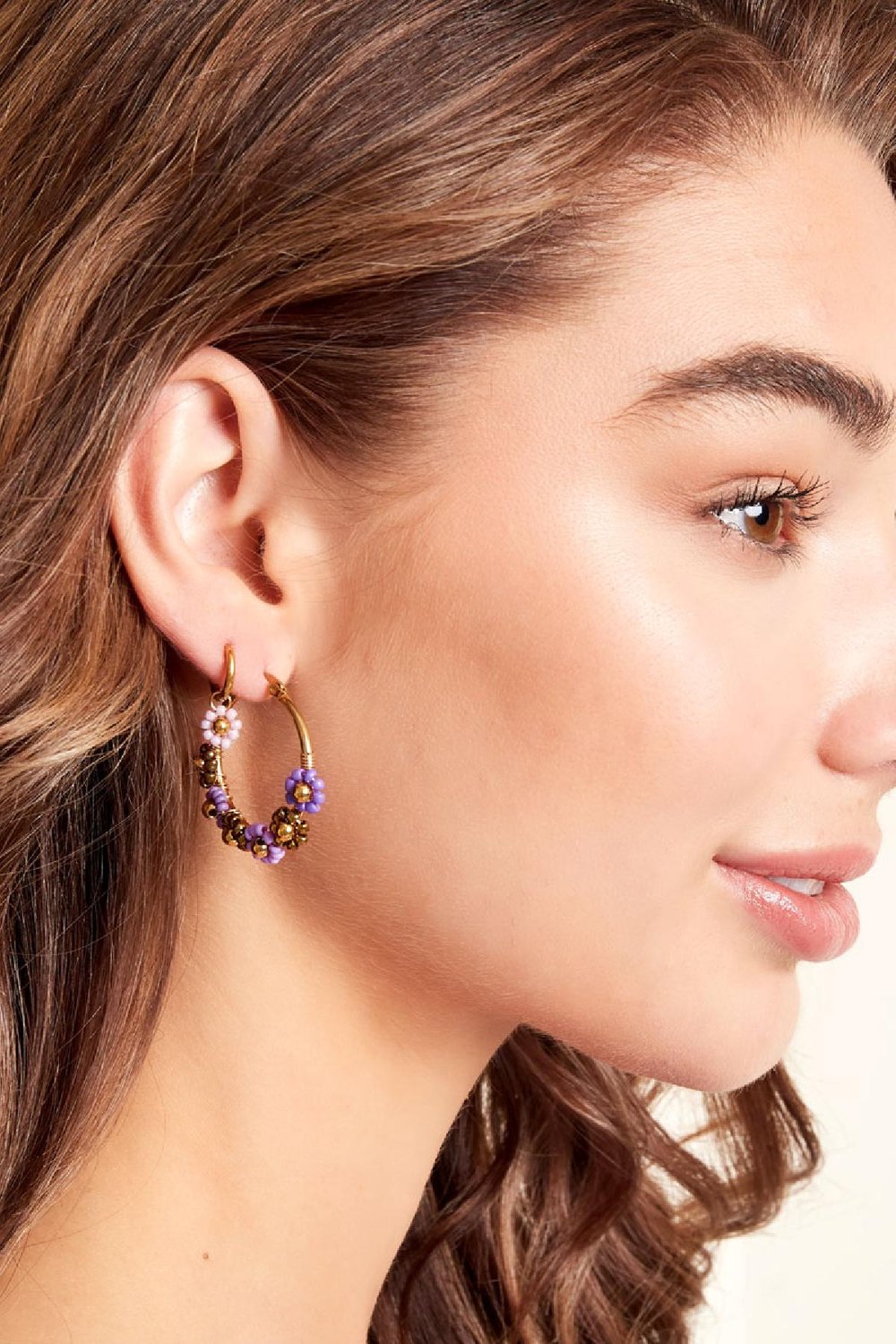 Ohrringe bunte Blumen Beige & Goldfarbe Edelstahl h5Bild3